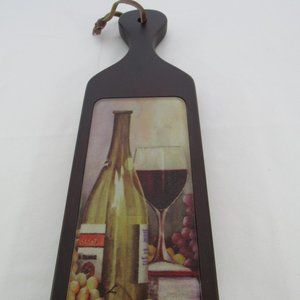 Cutting / serving Board Wood & Tempered Glass - Wine, Cheese - 16 Inch Paddle